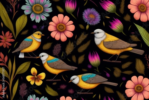 flowers and birds background
