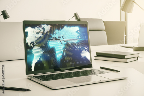 Wallpaper Mural Modern computer display with abstract graphic world map, big data and networking concept. 3D Rendering Torontodigital.ca