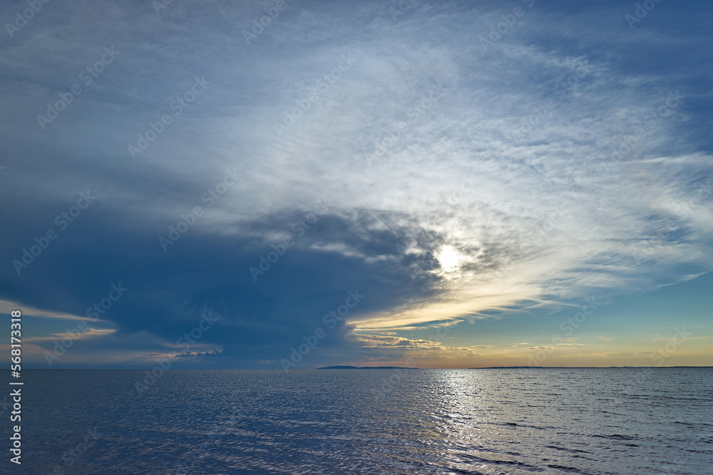 Sea sunset. Quiet calm sea.