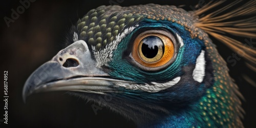 Close up photo of a peacock - created with generative AI technology © Paul
