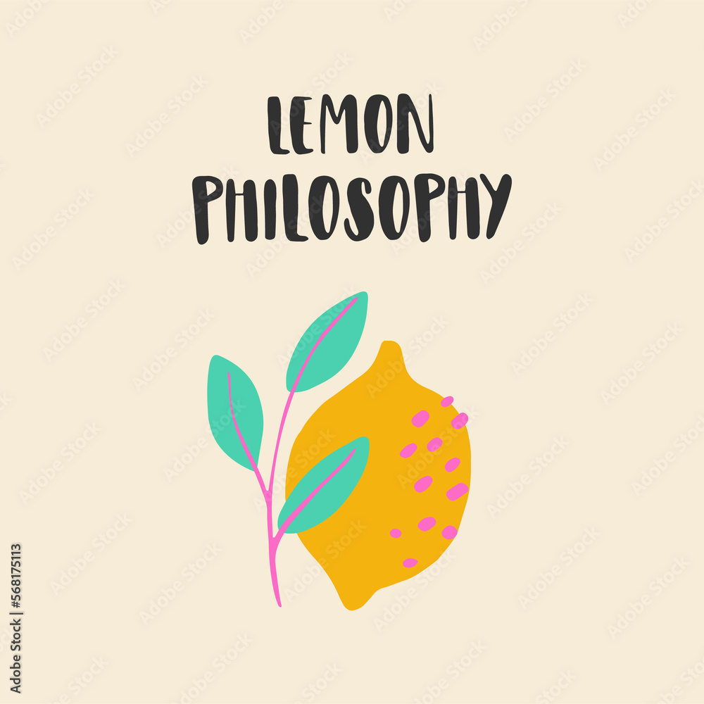 Handwritten funny lettering about lemons with colorful handrawn citrus. Perfect for posters, cards, customized merch, clothes.