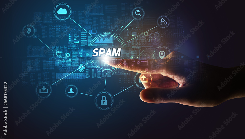 Hand touching cybersecurity button concept Hand touching cybersecurity button concept
