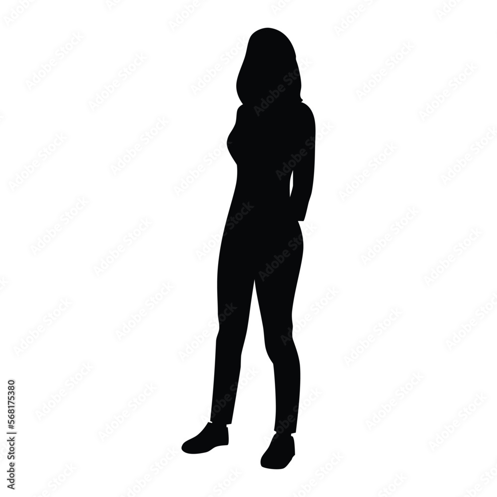Young woman silhouette. White background.
