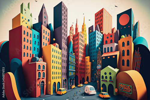modern colorful whimsical 3d city photo