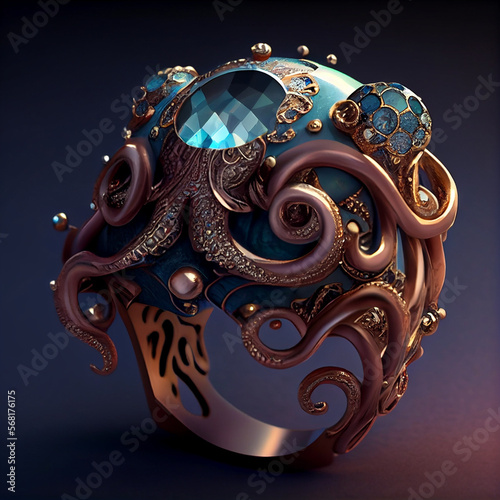 Fotografiet Octopus Themed, Ring, Concept, AI