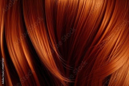  a close up of a red hair with long, straight, wavy hair on it's sides, with a soft light brown hue. generative ai