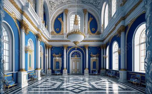 Photographie A realistic fantasy blue interior of the royal palace