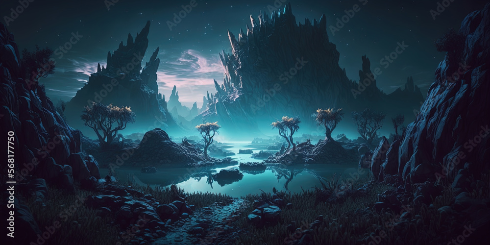 Dark Fantasy Valley Landscape: A Stunning Journey Through Gloomy Mountains