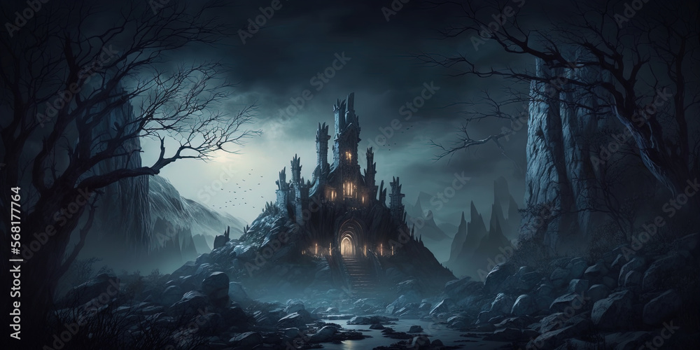 Dark Fantasy Valley Landscape: A Stunning Journey Through Gloomy Mountains