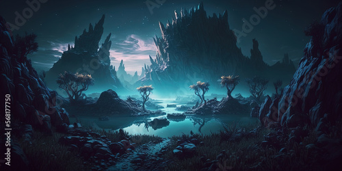 Dark Fantasy Valley Landscape: A Stunning Journey Through Gloomy Mountains