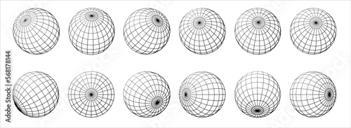 Wireframe Globe grid spheres. Spherical grid globe shapes PNG. Illustration globe striped, global geography surface. photo