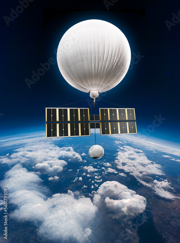 Spy balloon with solar array and sensor payload floating high in Earth's atmosphere (ID: 568179309)