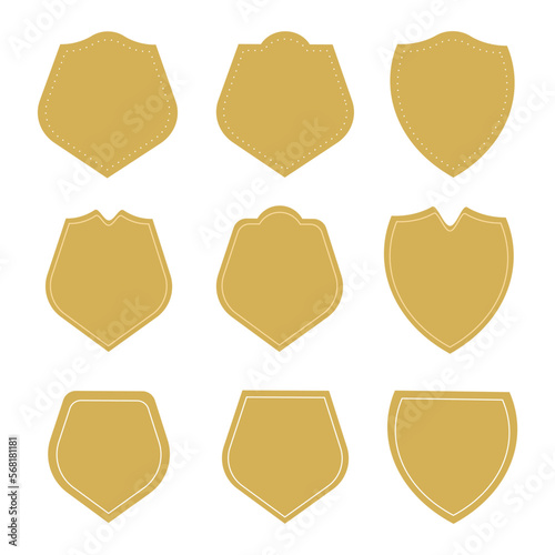 Collection of Blank Badge or Shield Shape in Golden Colors.