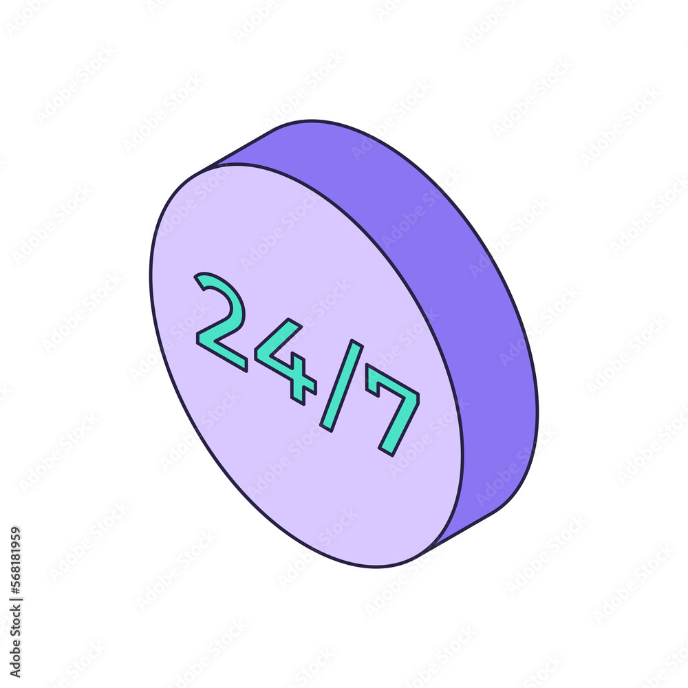 Modern 24 7 isometric icon, great design for any purposes. Service icon. Vector illustration Modern 24 7 isometric icon, great design for any purposes. Service icon. Vector illustration