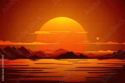 Sunset behind the mountains  generative AI