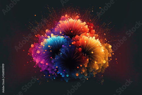 With room for text  an abstract colored fireworks background is used. Generative AI