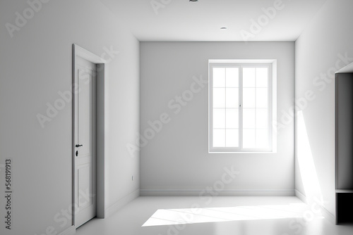 A modern room with light colors is empty. Generative AI