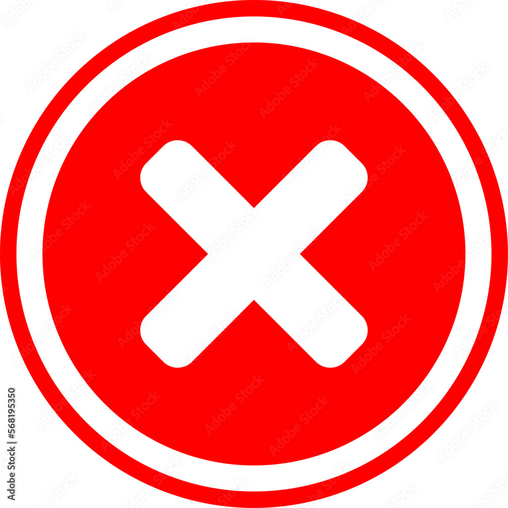 Red X Cross No Sign Wrong or Decline or Error Round Circle Icon. Vector Image. Red X Cross No Sign Wrong or Decline or Error Round Circle Icon. Vector Image.