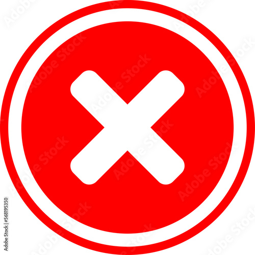 Red X Cross No Sign Wrong or Decline or Error Round Circle Icon. Vector Image.