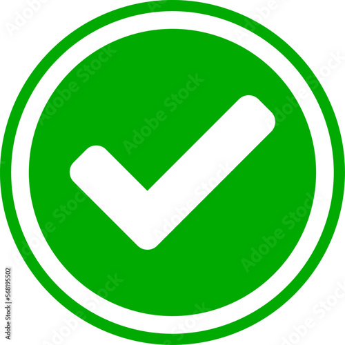 Green Checkmark Yes Sign Approve or Confirm or Success Round Circle Icon. Vector Image.