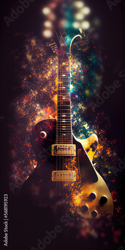 guitar up high and defocused isolated background, music concept, Generative AI