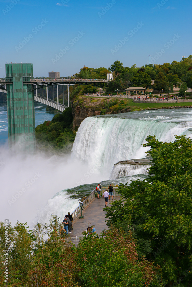 View of the American Falls a famous waterfall landmark located at the Niagara Falls State Park in Niagara County, New York