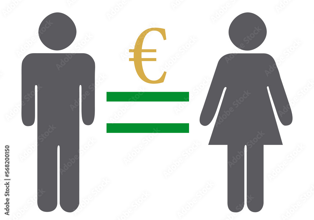 Esquema de igualdad salarial en euro en fondo blanco. Esquema de igualdad salarial en euro en fondo blanco.