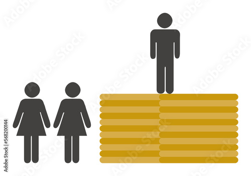 Desigualdad salarial entre hombres y mujeres con monedas.