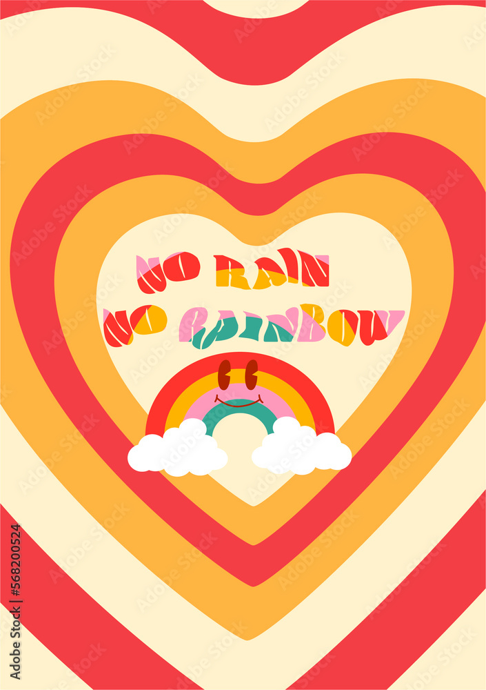 Naklejka premium Retro Good vibes hippie rainbow Poster. Retro 90s style illustration. 