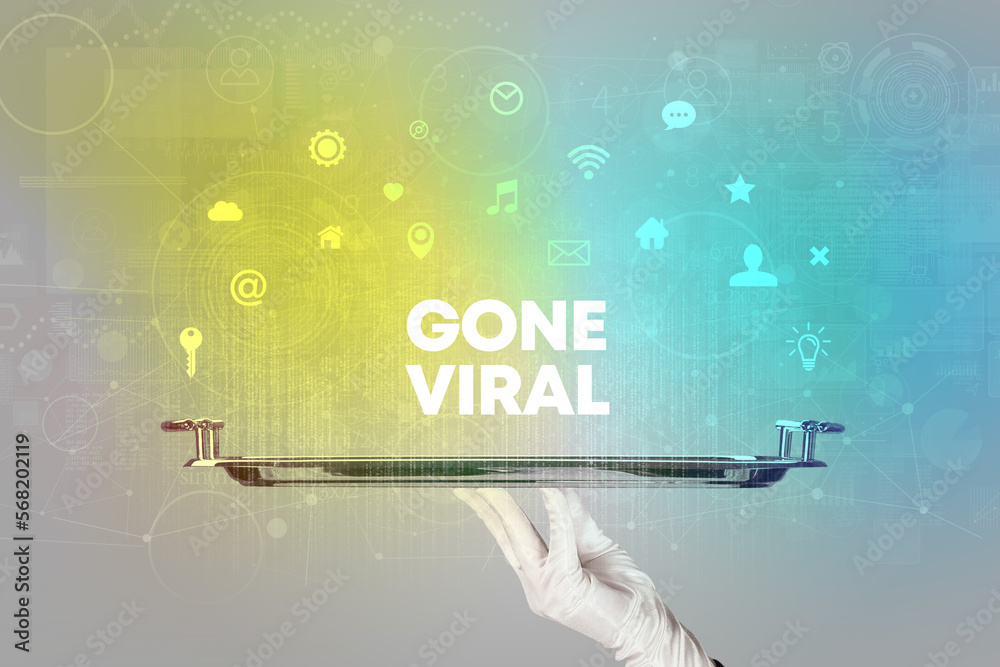 Waiter serving social networking concept Waiter serving social networking concept