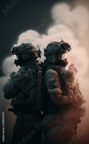 Two soldiers facing the opposite way