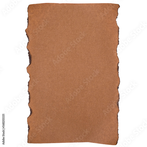 Kraft paper isolated on white background. Close up of old vintage antique blank burnt edges kraft paper, copy space