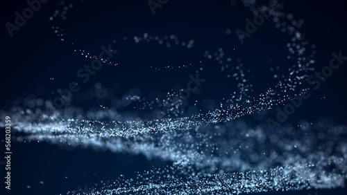 Water circulation. Whirlwind of dust particles. Digital background. Big data visualization. Futuristic point wave. 3D rendering