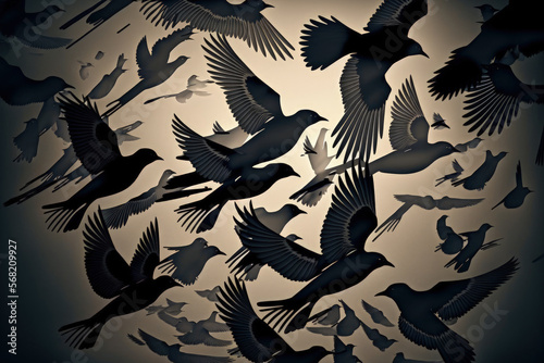 collection of shadows of flying birds. Generative AI
