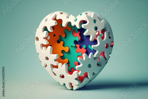 Fun concept for a jigsaw puzzle toy. Under a white heart shaped cover, fidget emerges. Generative AI