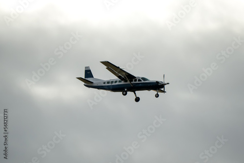 a fixed wing light aircraft on descent to land 