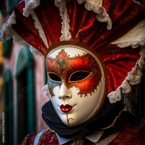 Venetian Carnival Mask Illustration, Mardi Gras, Fat Tuesday, Generative AI