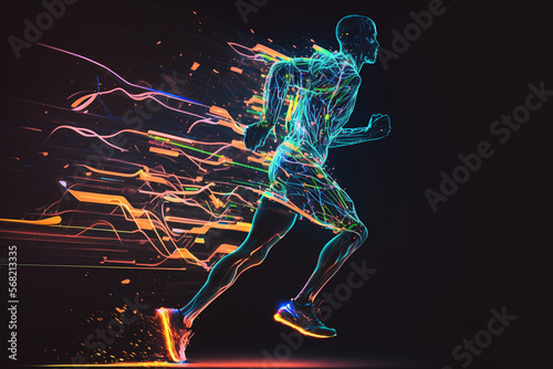 Man Running in Neon Line Art, Man Sprinting Abstract Art, Runner Illustration, Line Drawing, Fast Athlete Portrait, Colorful Design, Track and Field, Cross Country, Poster, Print, Web