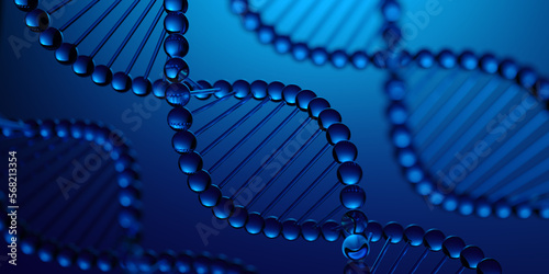 Blue DNA structure science research biology and medical concept. 3d illustration