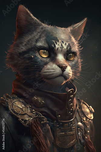 Fantasy portrait of beautifully illustrated cat isolated on a blurred background