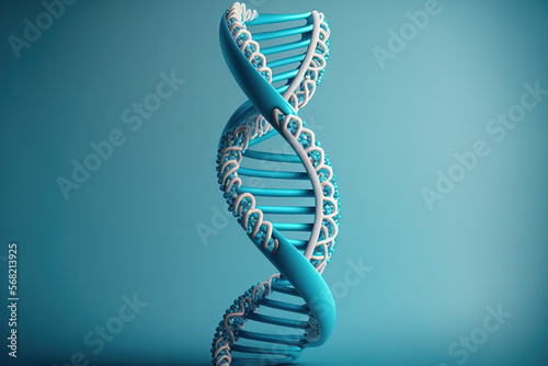 Illustration of DNA's double helix on a blue background with copy space. ideas related to biology, medicine, science, and genetics. Generative AI