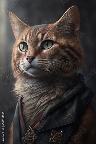 Fantasy portrait of beautifully illustrated cat isolated on a blurred background