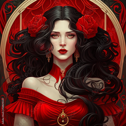 Portrait of a woman with black hair and red lips photo