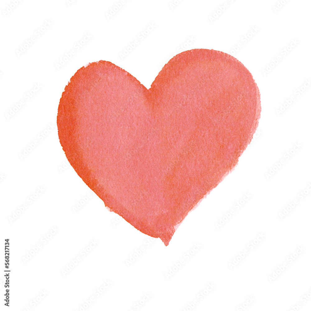Simple red watercolor heart with texture of paper