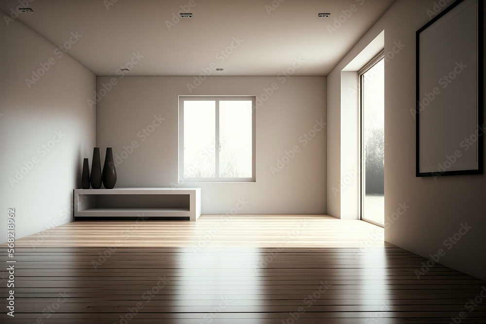 A modern room with light colors is empty. Generative AI A modern room with light colors is empty. Generative AI
