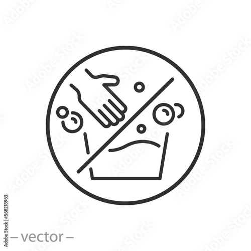 fabric no hand wash icon, laundry prohibition, thin line symbol on white background - editable stroke vector illustration eps10