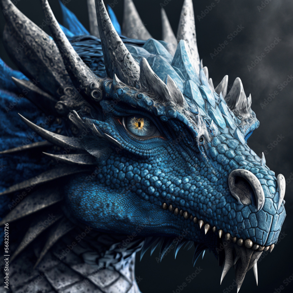 Big blue dragon face, Generative AI Big blue dragon face, Generative AI