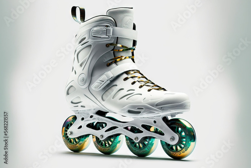 Naklejka White background with an inline skate. Generative AI