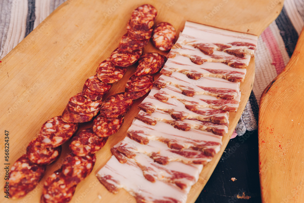 sausages, bacon, ham, salami, European food festival sausages, bacon, ham, salami, European food festival