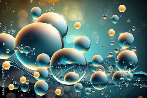 Abstract water wave with bubbles and bokeh. Generative AI